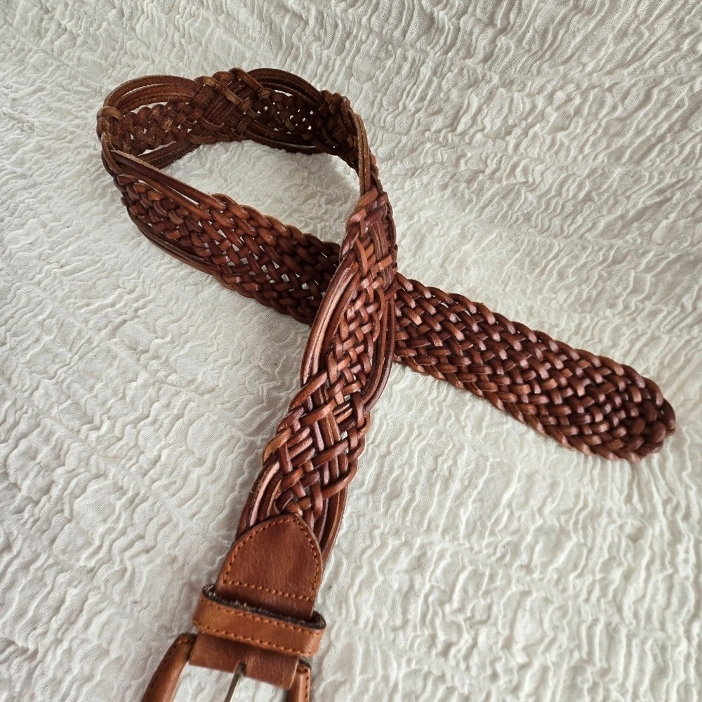 Brown Genuine Leather Braided Boho Fairy Western Festival Woven Belt Size M 35" - Picture 5 of 9